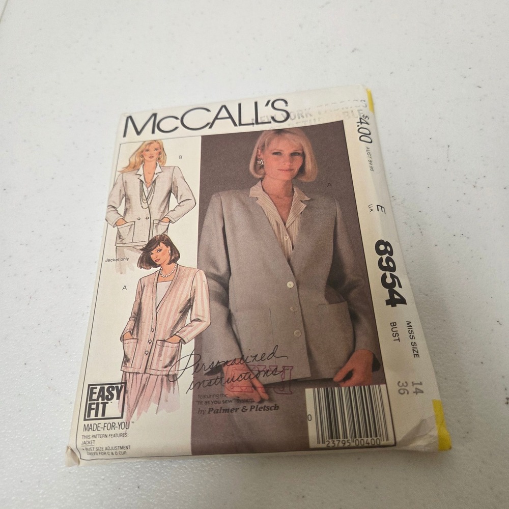 McCalls 8954 Vintage 80s Misses Jacket Sewing Pattern Size 14 Bust 36 Easy Fit
